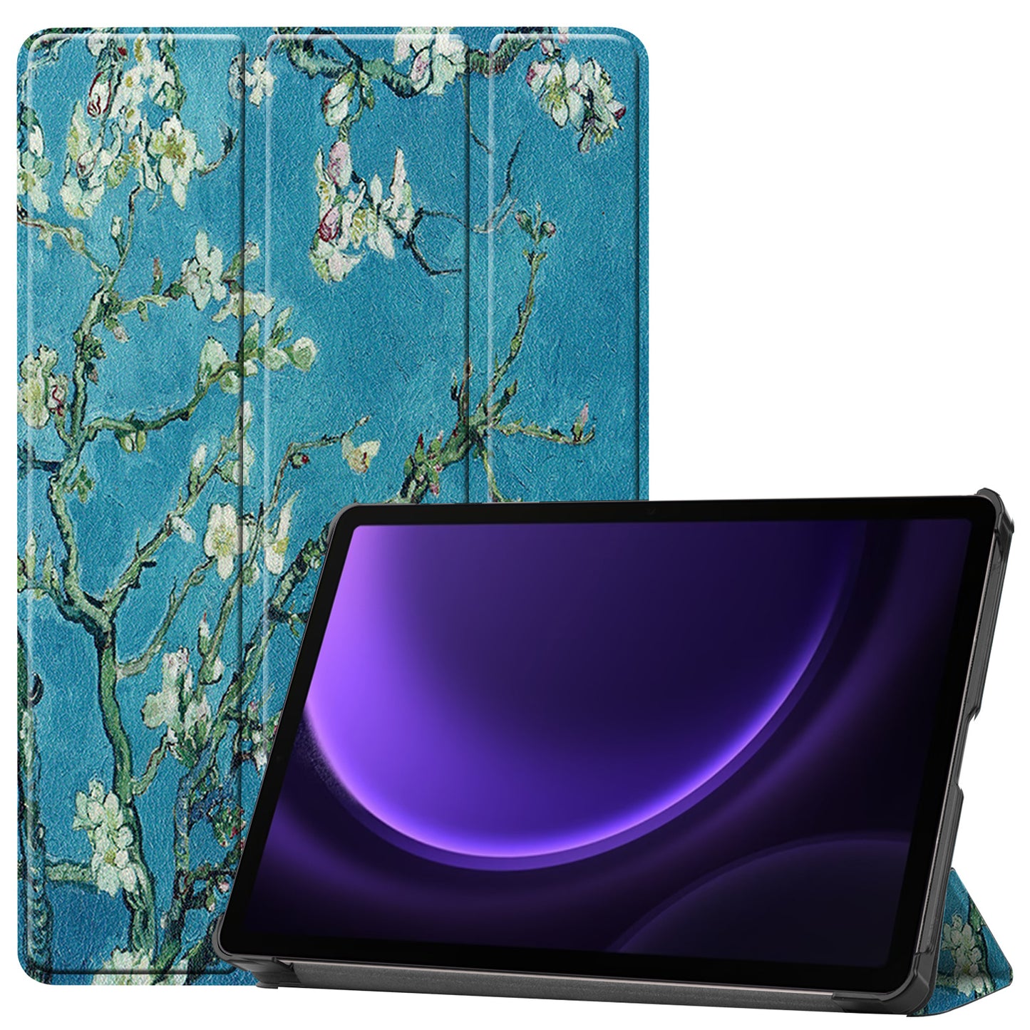 For Samsung Galaxy Tab S9 FE Case Pattern Printing Trifold Stand Tablet Cover - Apricot Blossom