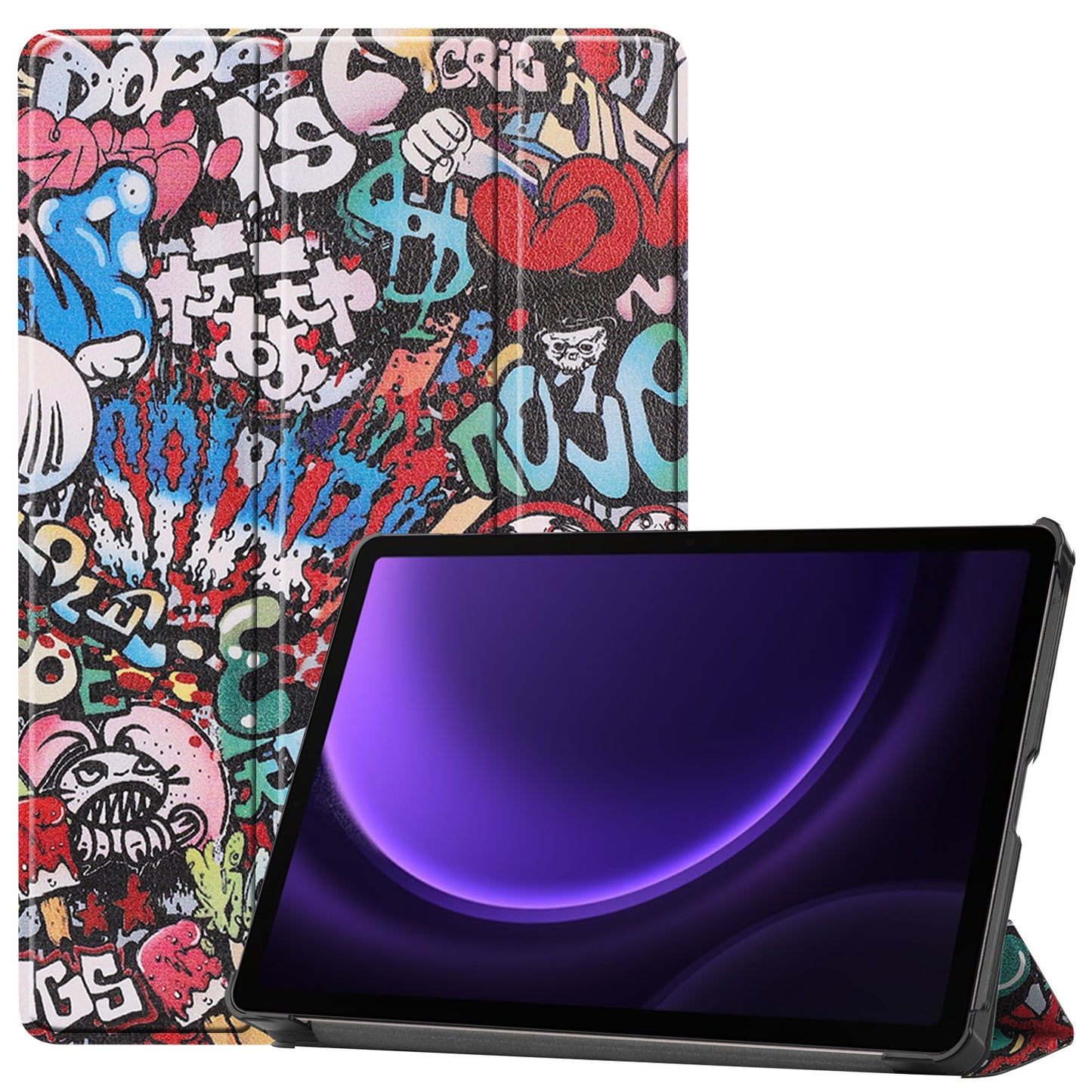 For Samsung Galaxy Tab S9 FE Case Pattern Printing Trifold Stand Tablet Cover - Graffiti