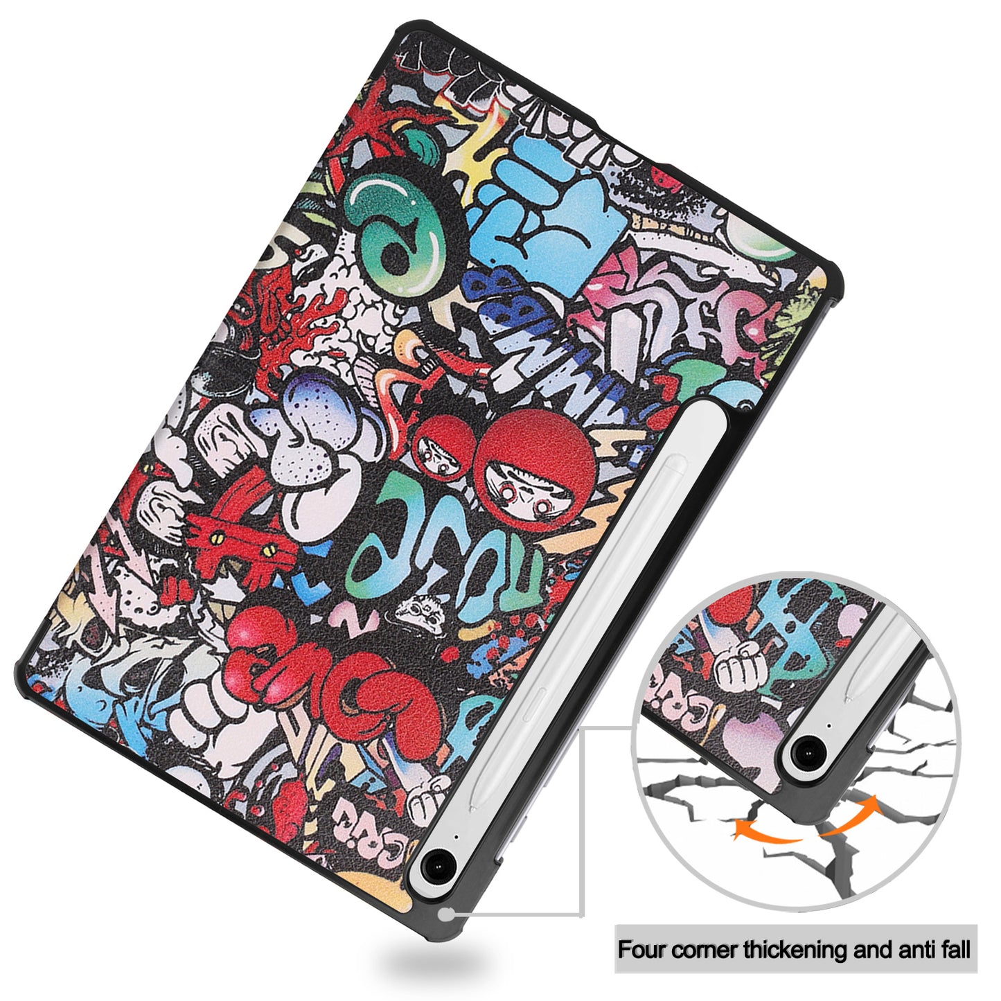 For Samsung Galaxy Tab S9 FE Case Pattern Printing Trifold Stand Tablet Cover - Graffiti