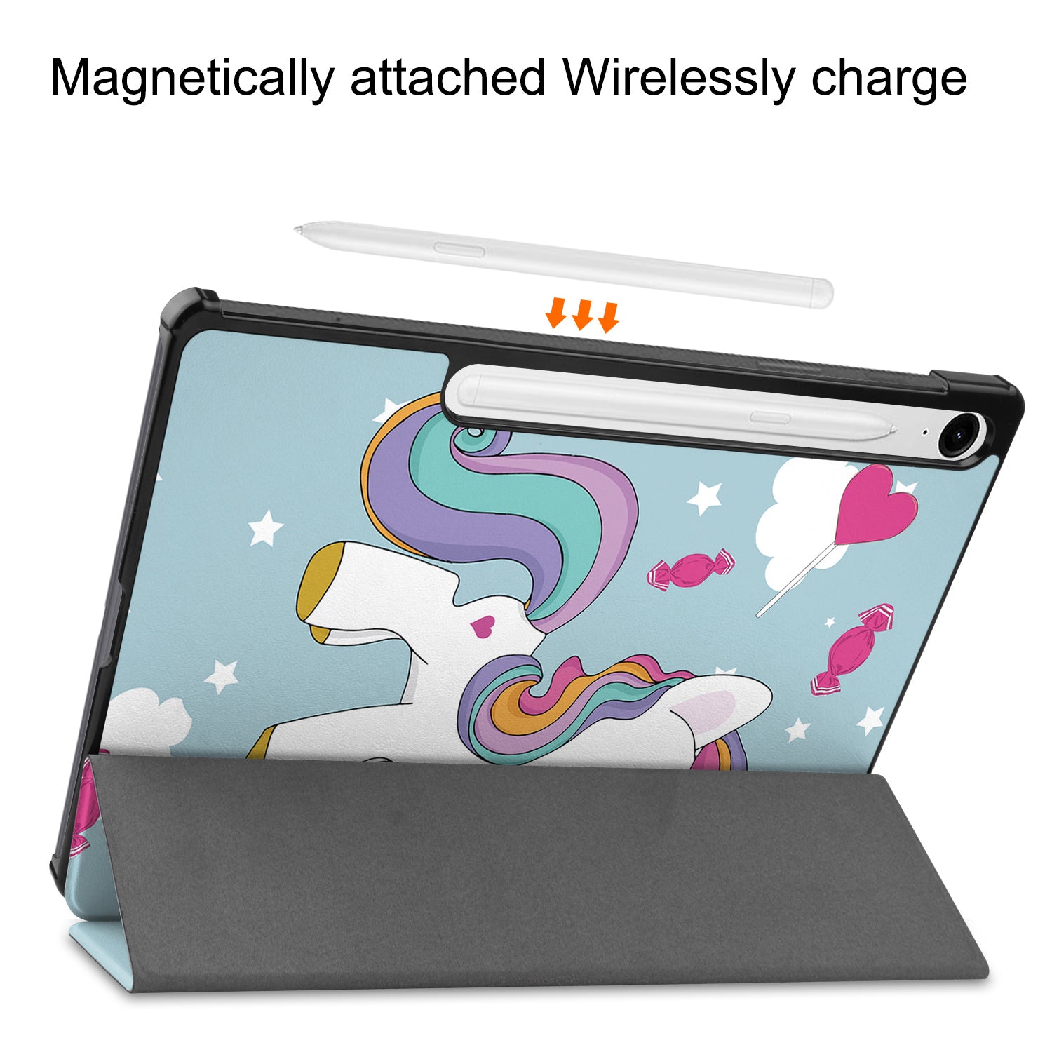 For Samsung Galaxy Tab S9 FE Case Pattern Printing Trifold Stand Tablet Cover - Horse
