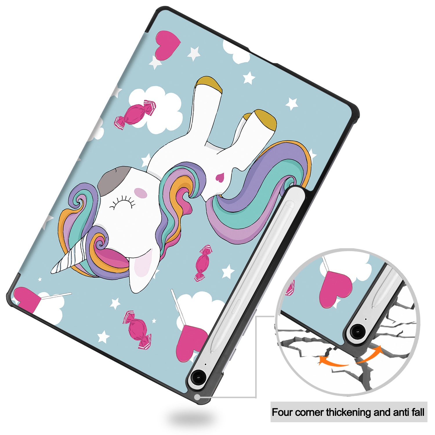 For Samsung Galaxy Tab S9 FE Case Pattern Printing Trifold Stand Tablet Cover - Horse
