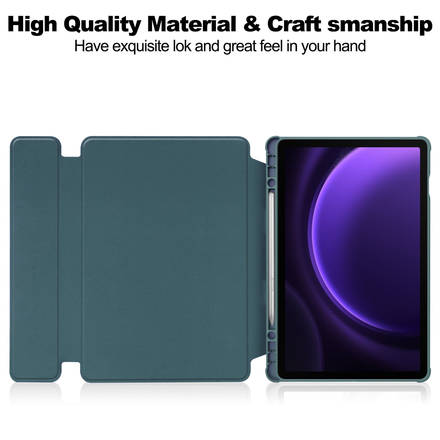 For Samsung Galaxy Tab S9 FE Case Leather+Acrylic Rotary Stand Cover with Bluetooth Keyboard - Blackish Green