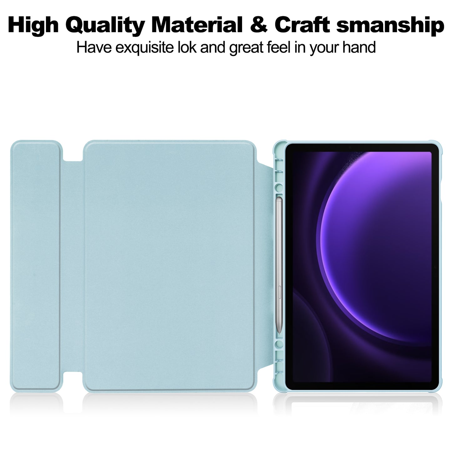 For Samsung Galaxy Tab S9 FE Case Leather+Acrylic Rotary Stand Cover with Bluetooth Keyboard - Sky Blue