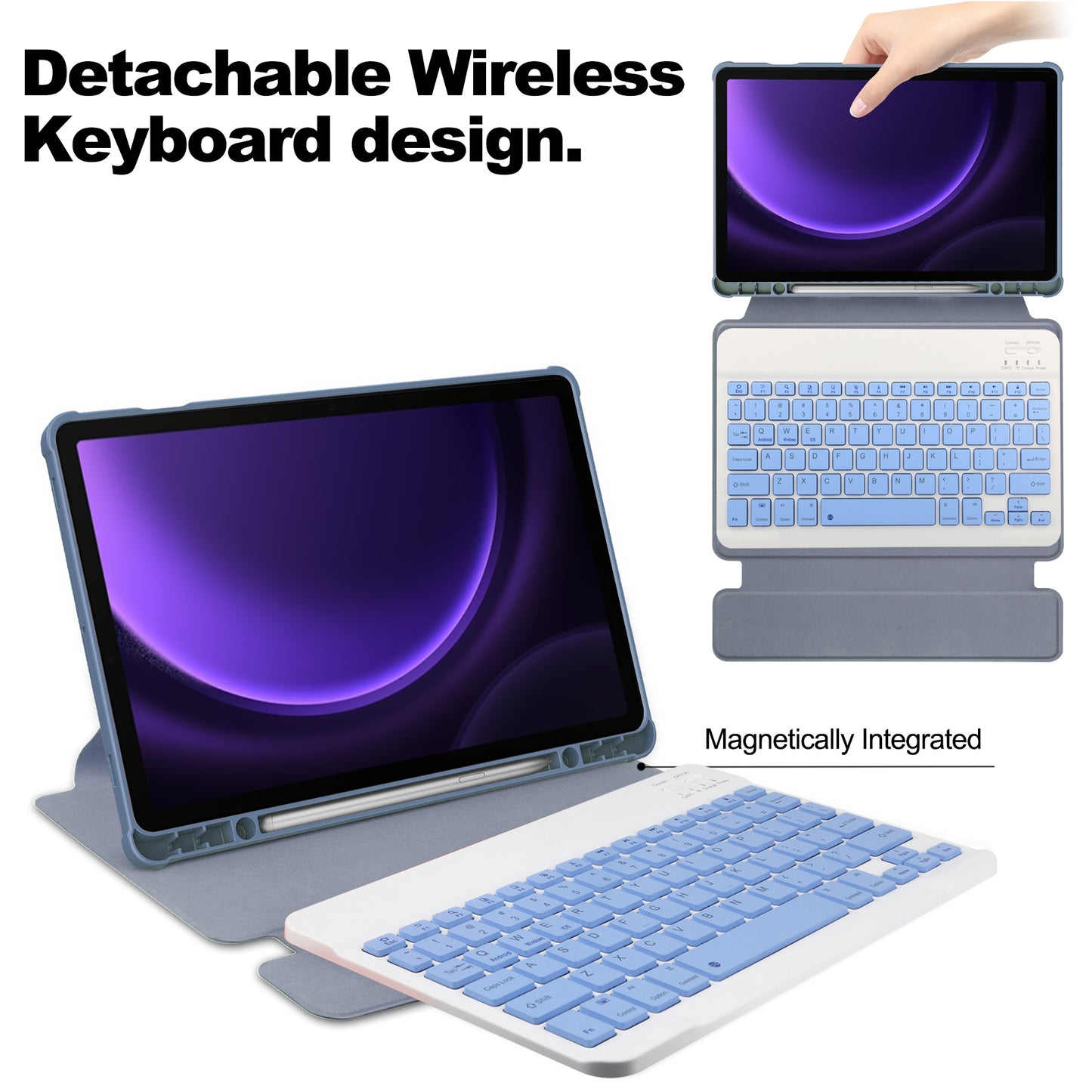 For Samsung Galaxy Tab S9 FE Case Leather+Acrylic Rotary Stand Cover with Bluetooth Keyboard - Purple