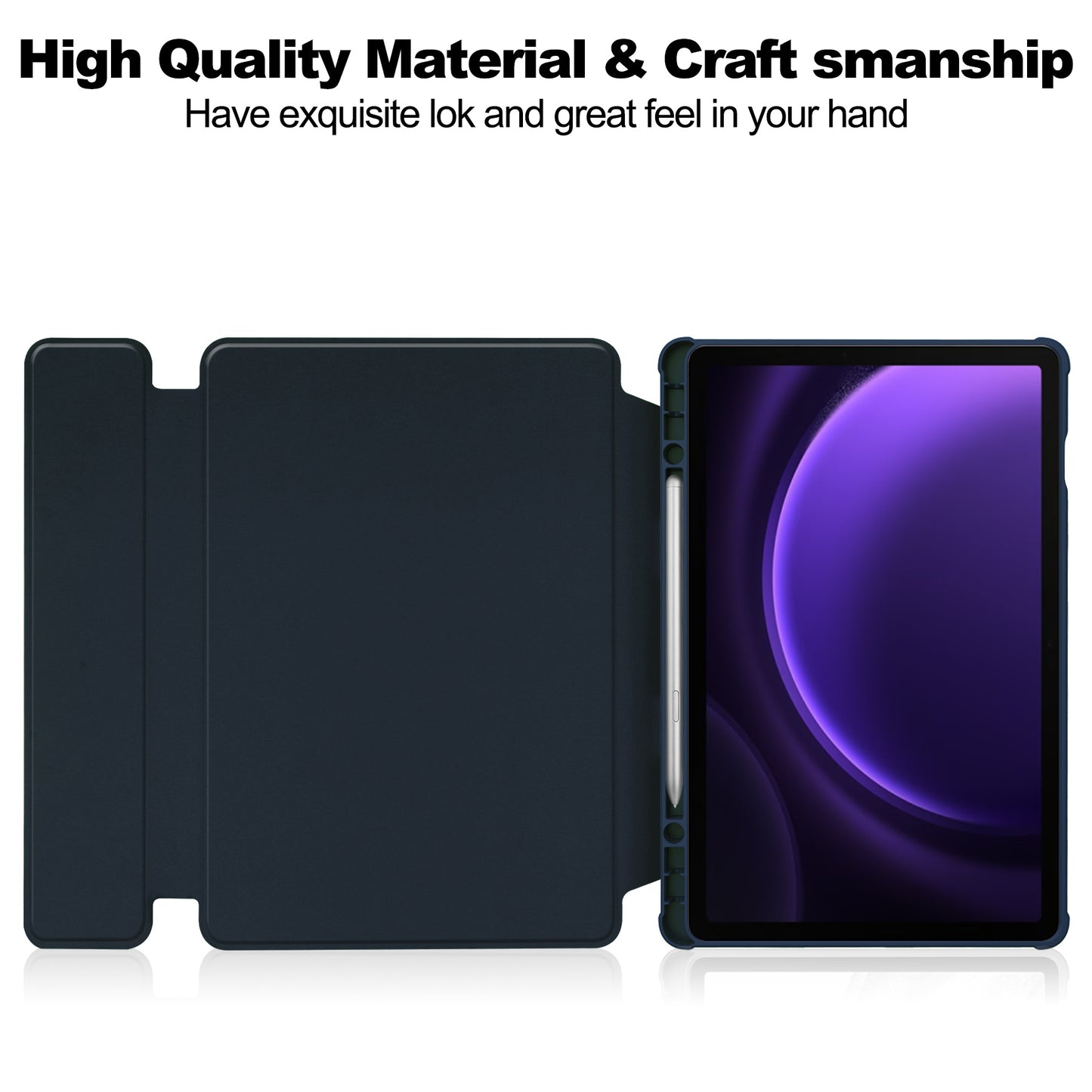 For Samsung Galaxy Tab S9 FE Case Leather+Acrylic Rotary Stand Cover with Bluetooth Keyboard - Dark Blue