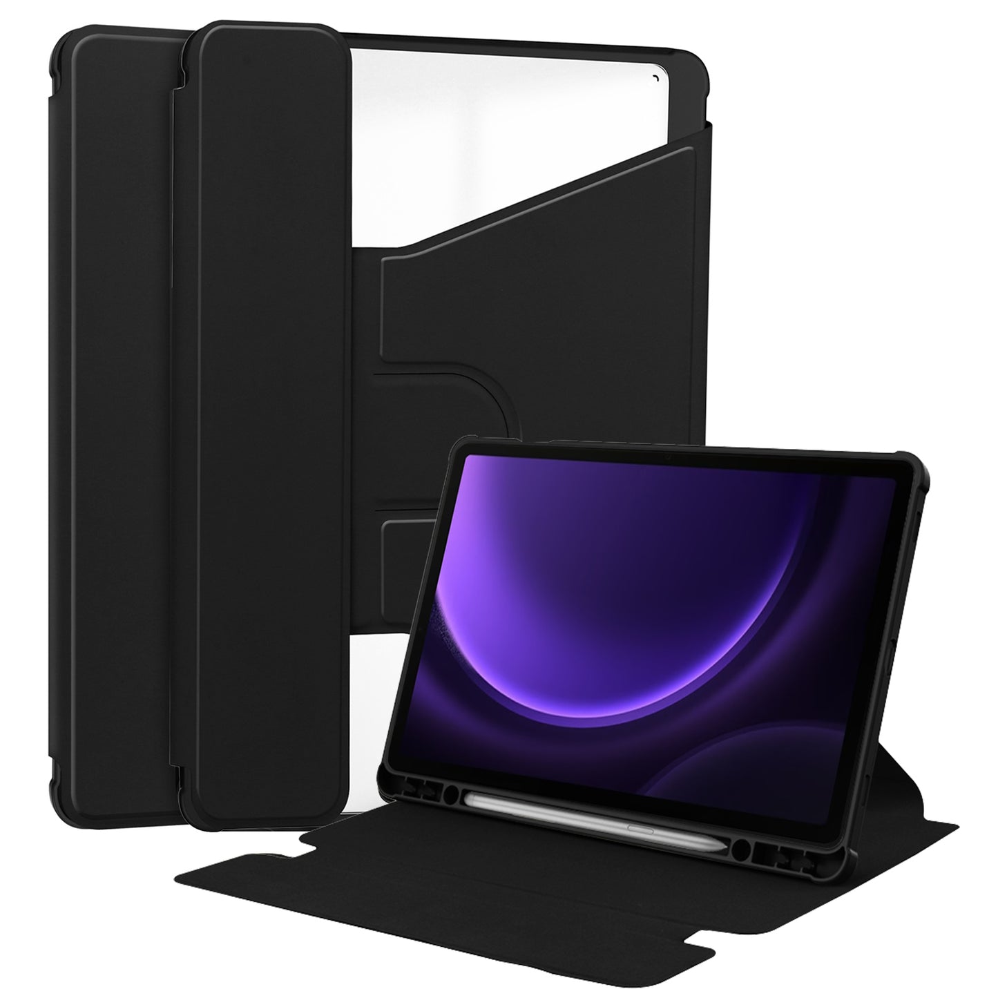 For Samsung Galaxy Tab S9 FE Case Leather+Acrylic Stand Tablet Cover (without Keyboard) - Black