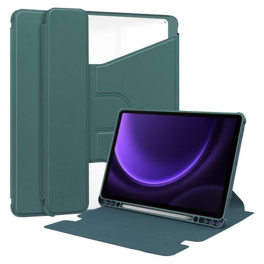 For Samsung Galaxy Tab S9 FE Case Leather+Acrylic Stand Tablet Cover (without Keyboard) - Blackish Green
