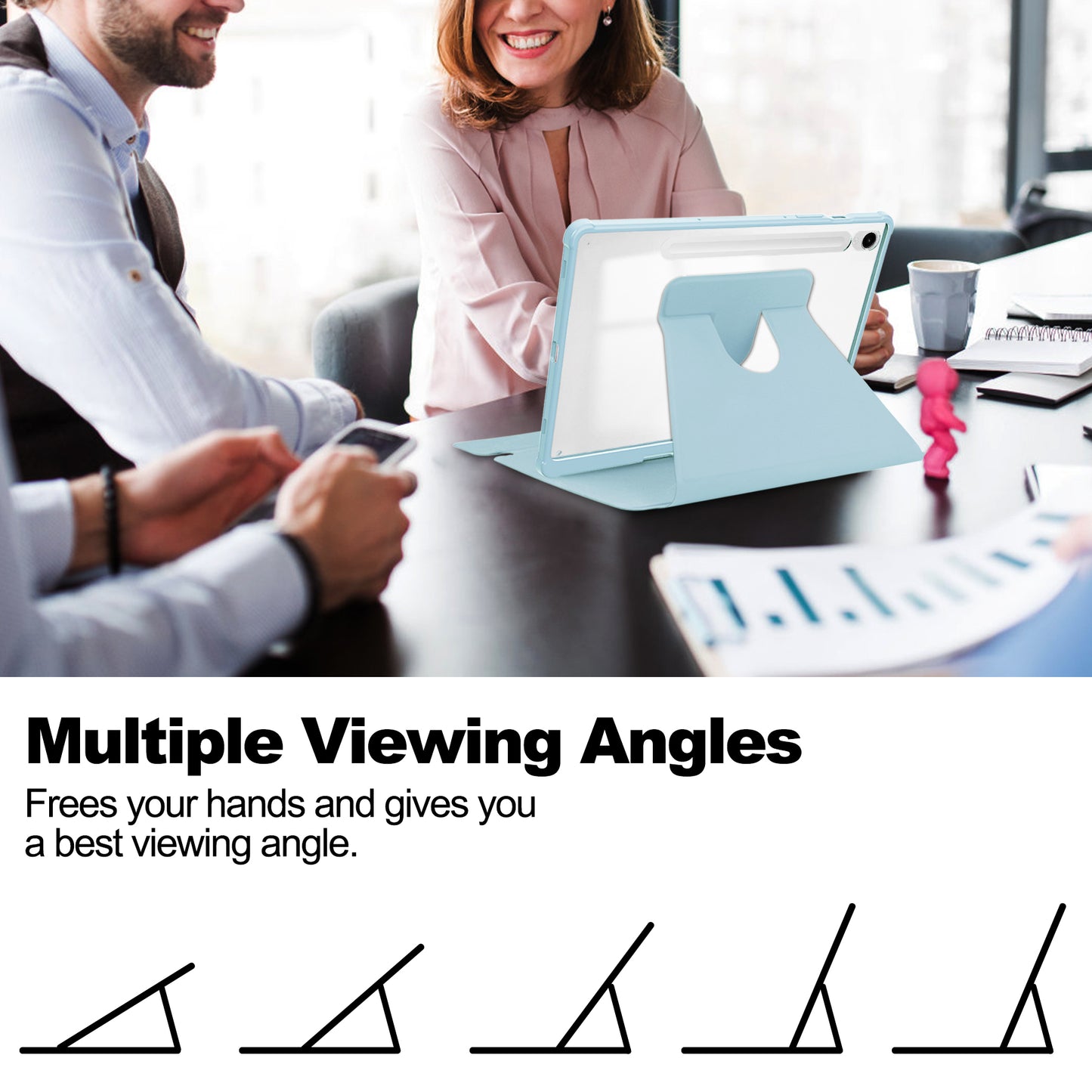 For Samsung Galaxy Tab S9 FE Case Leather+Acrylic Stand Tablet Cover (without Keyboard) - Sky Blue