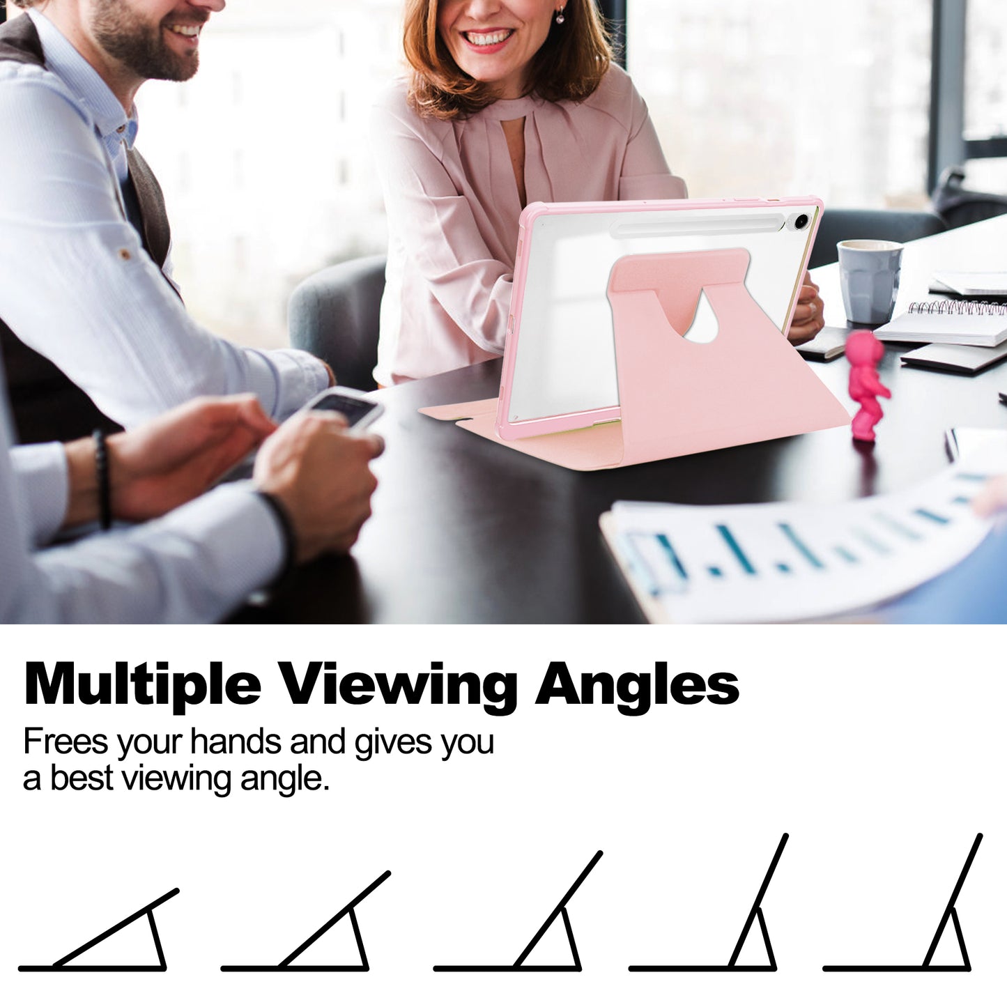 For Samsung Galaxy Tab S9 FE Case Leather+Acrylic Stand Tablet Cover (without Keyboard) - Pink