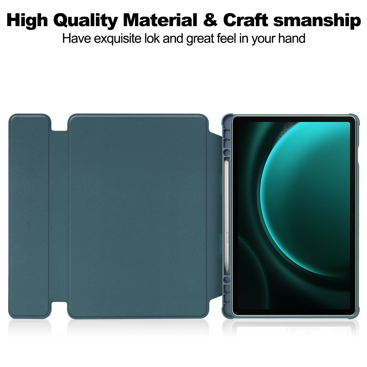 For Samsung Galaxy Tab S9 FE+ Case Rotating Stand Tablet Cover (without Keyboard) - Blackish Green