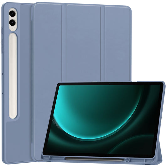 For Samsung Galaxy Tab S9 FE+ Case Tri-fold Stand Pen Slot Tablet Leather Cover - Purple