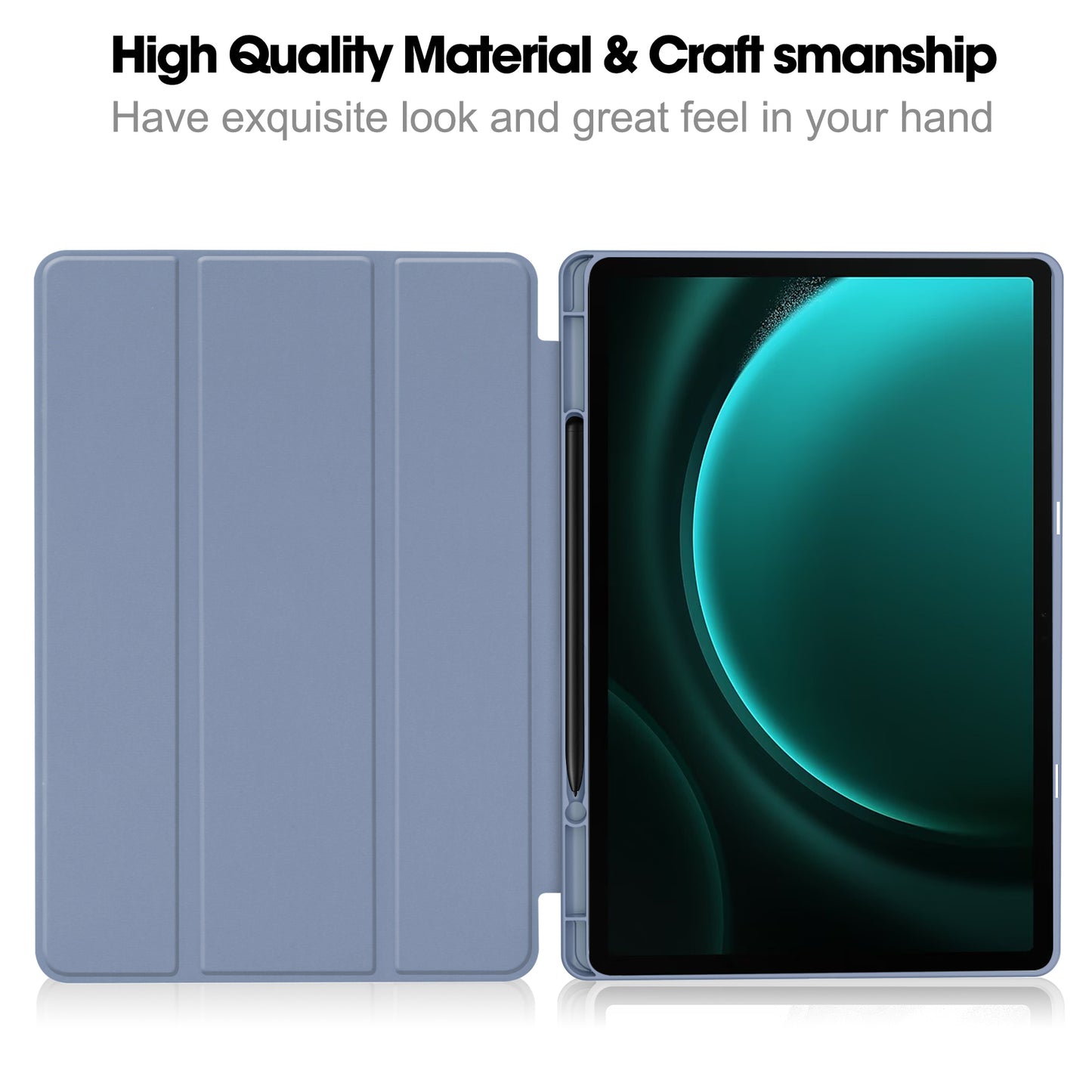 For Samsung Galaxy Tab S9 FE+ Case Tri-fold Stand Pen Slot Tablet Leather Cover - Purple
