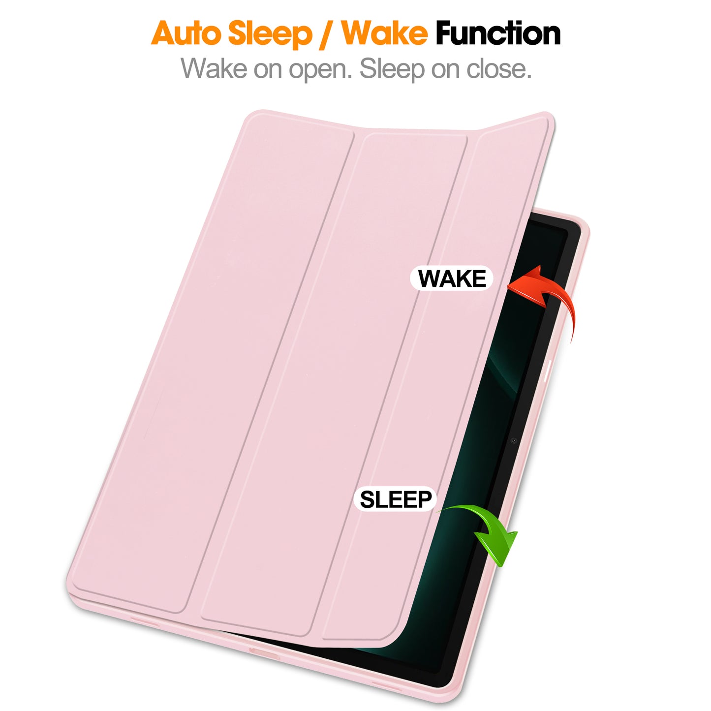 For Samsung Galaxy Tab S9 FE+ Case Tri-fold Stand Pen Slot Tablet Leather Cover - Pink