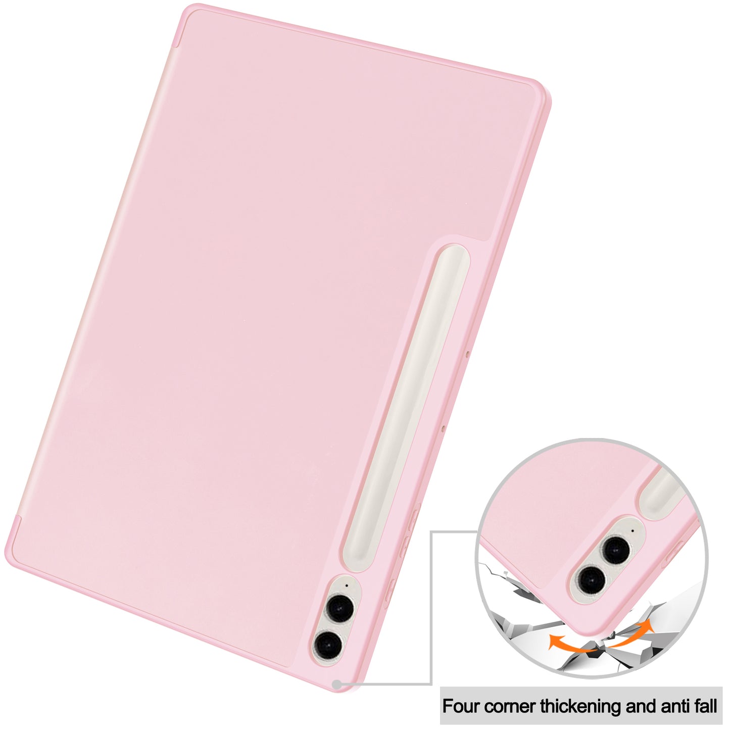 For Samsung Galaxy Tab S9 FE+ Case Tri-fold Stand Pen Slot Tablet Leather Cover - Pink