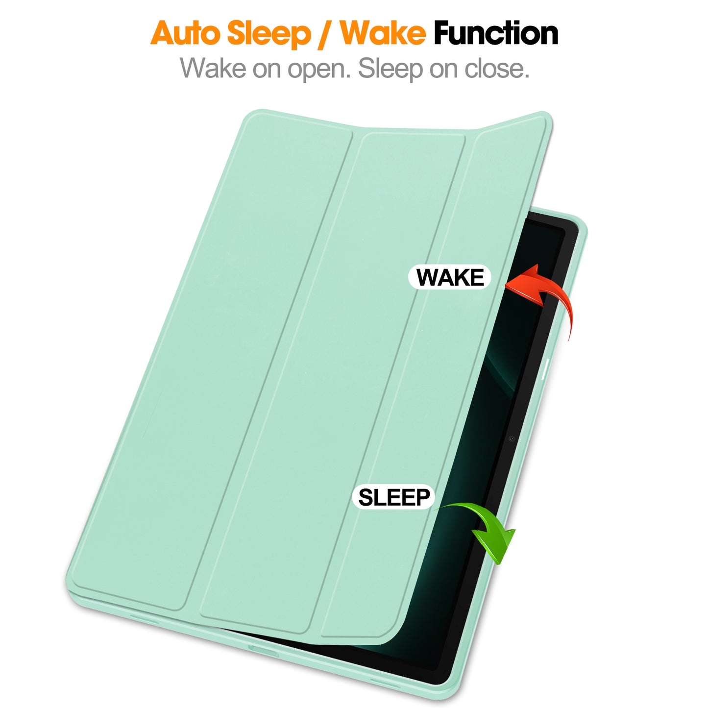For Samsung Galaxy Tab S9 FE+ Case Tri-fold Stand Pen Slot Tablet Leather Cover - Mint Green