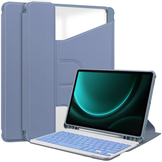 For Samsung Galaxy Tab S9 FE+ Case with Bluetooth Keyboard Rotary Stand Tablet Cover - Purple