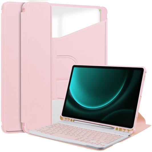 For Samsung Galaxy Tab S9 FE+ Case with Bluetooth Keyboard Rotary Stand Tablet Cover - Pink