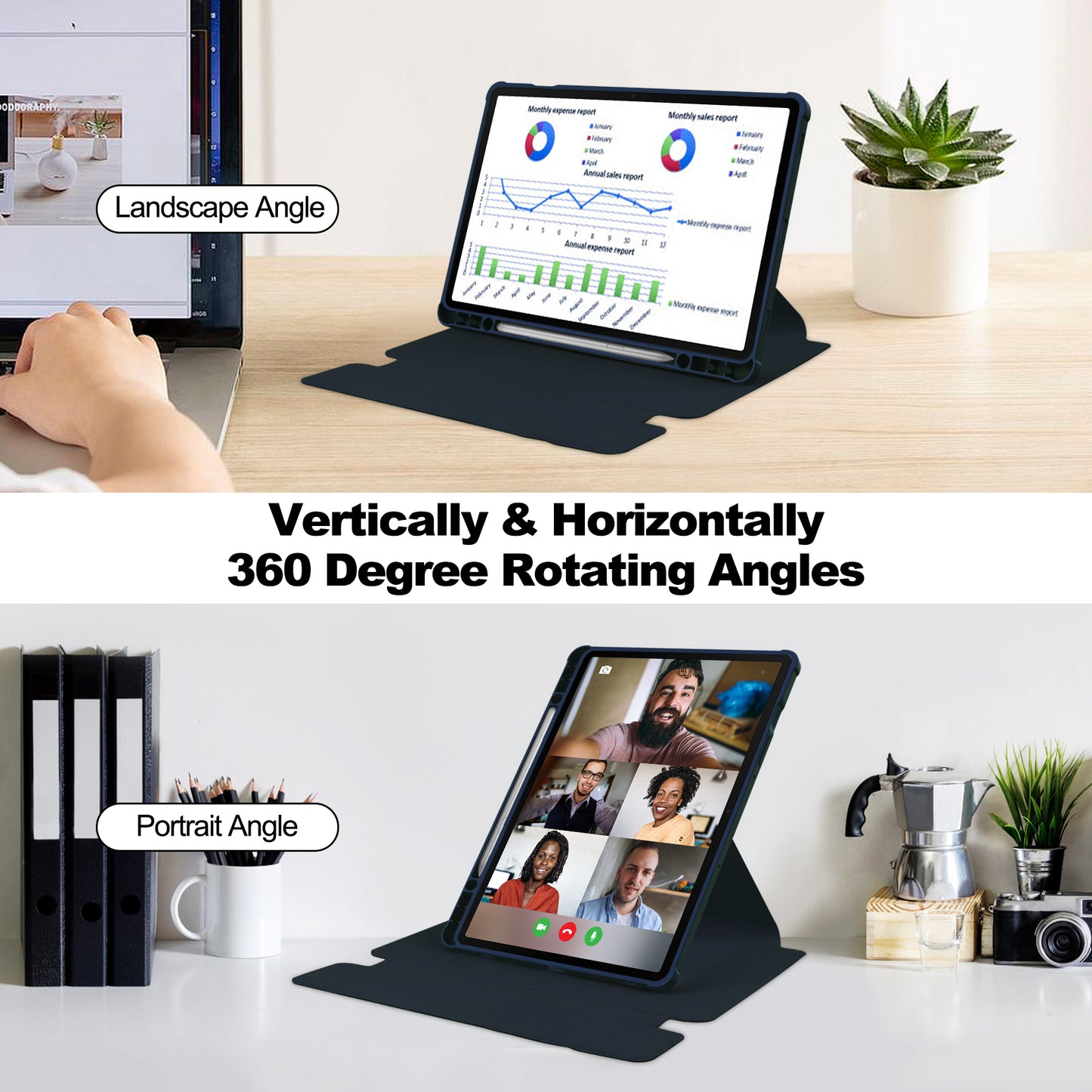 For Samsung Galaxy Tab S9 FE+ Case with Bluetooth Keyboard Rotary Stand Tablet Cover - Dark Blue
