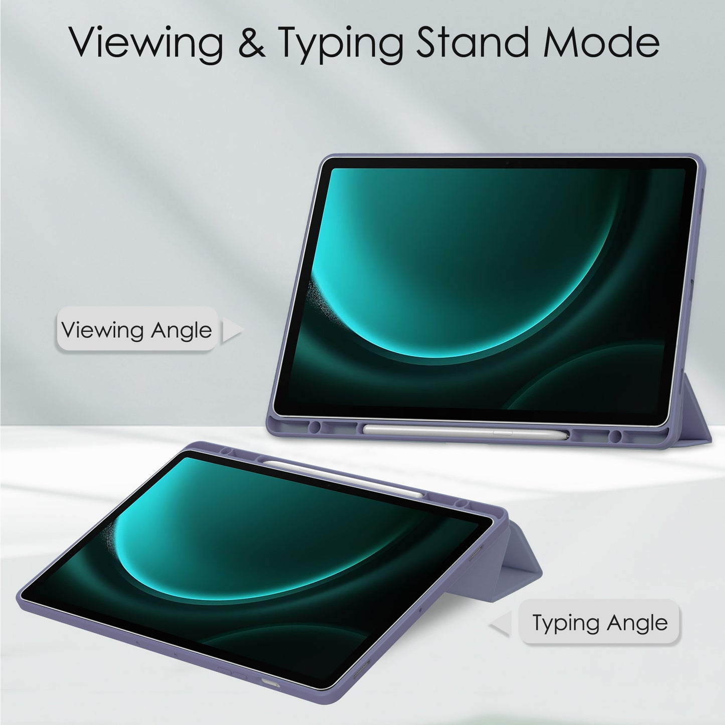 For Samsung Galaxy Tab S9 FE+ Clear Case Pen Slot Tablet Tri-fold Stand Cover - Purple
