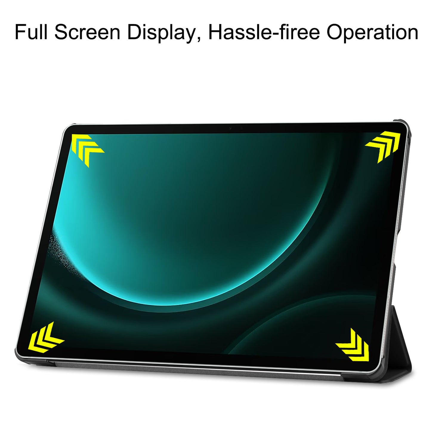 For Samsung Galaxy Tab S9 FE+ Leather Case Tablet Cover with Tri-fold Stand - Black