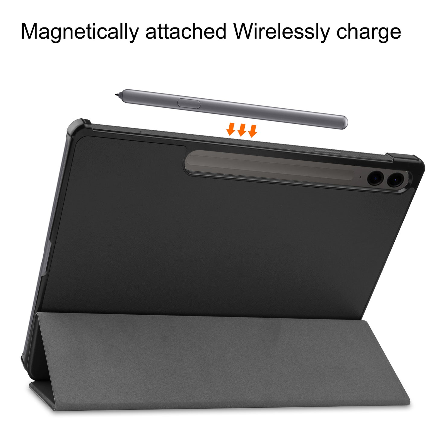 For Samsung Galaxy Tab S9 FE+ Leather Case Tablet Cover with Tri-fold Stand - Black