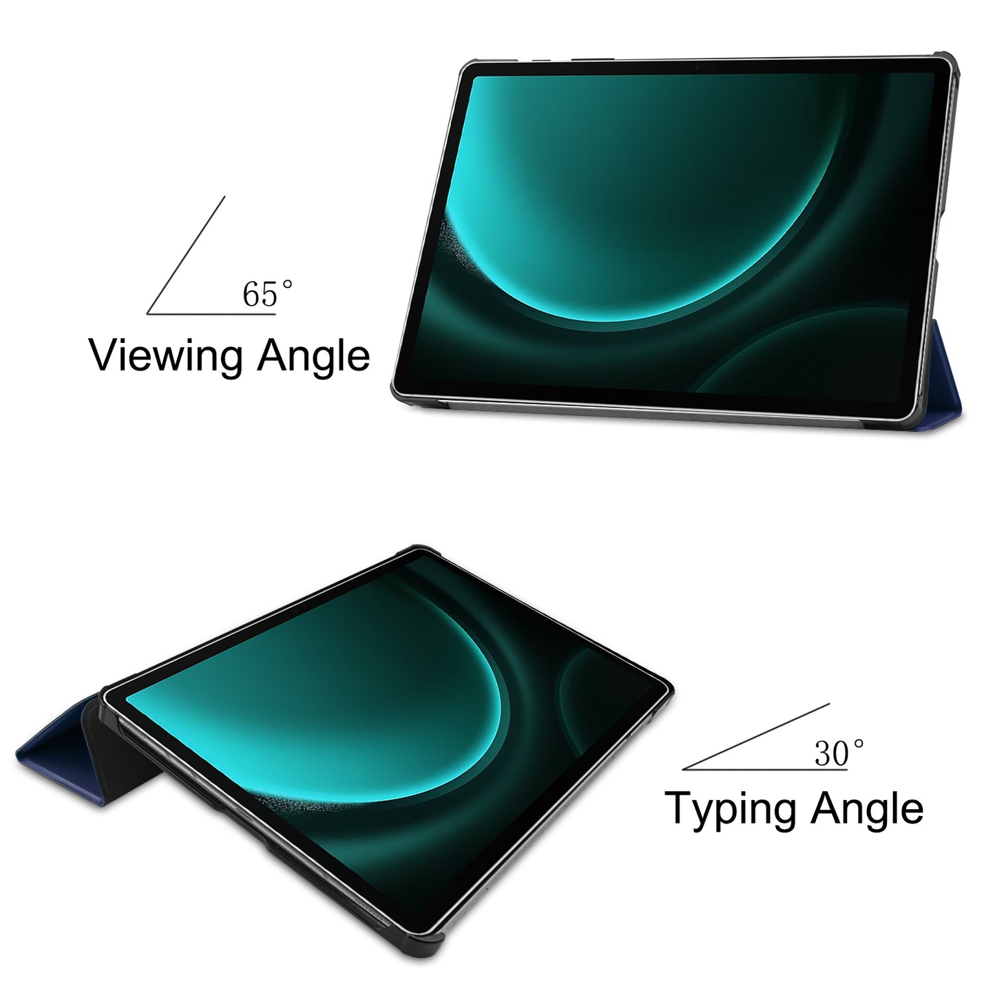 For Samsung Galaxy Tab S9 FE+ Leather Case Tablet Cover with Tri-fold Stand - Dark Blue