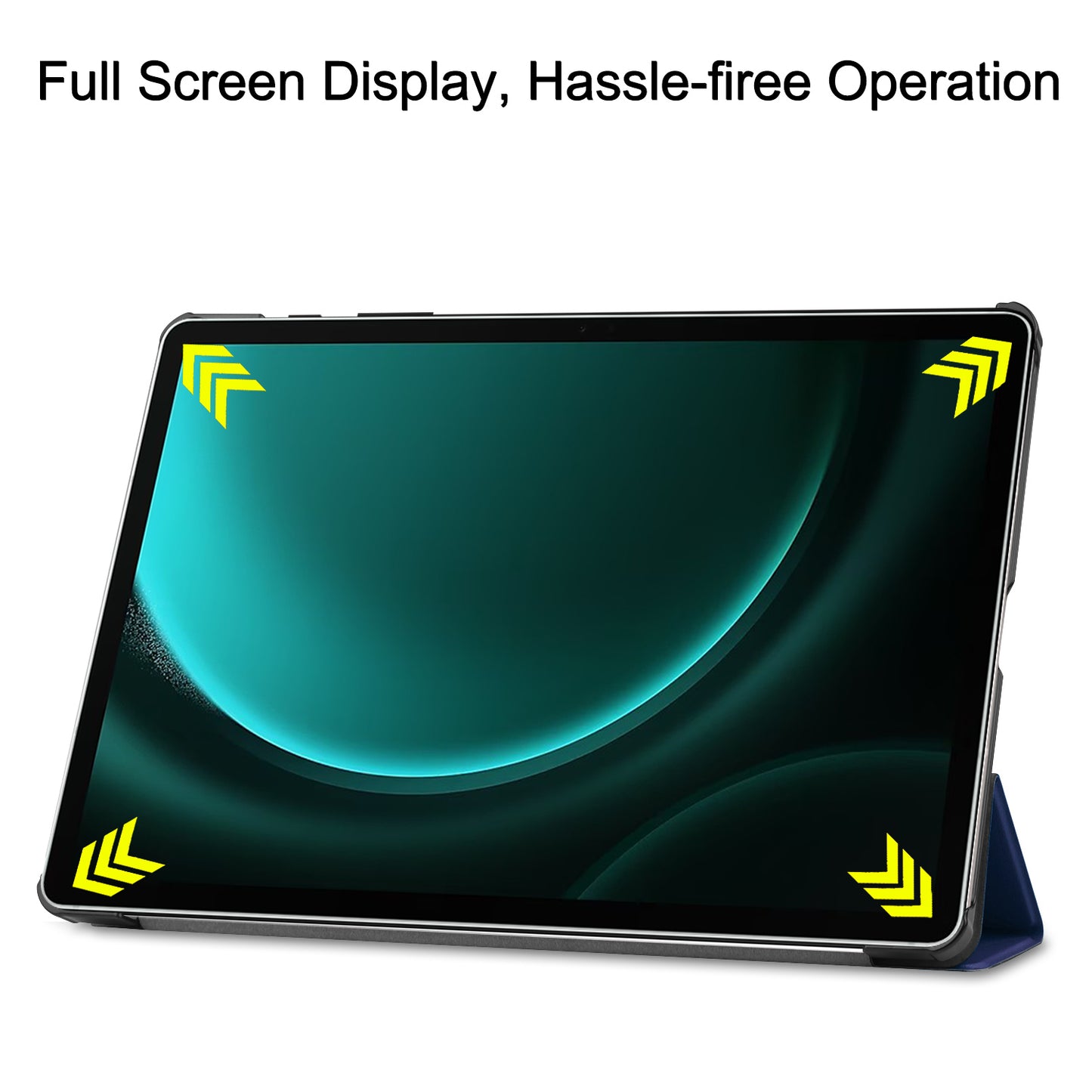 For Samsung Galaxy Tab S9 FE+ Leather Case Tablet Cover with Tri-fold Stand - Dark Blue