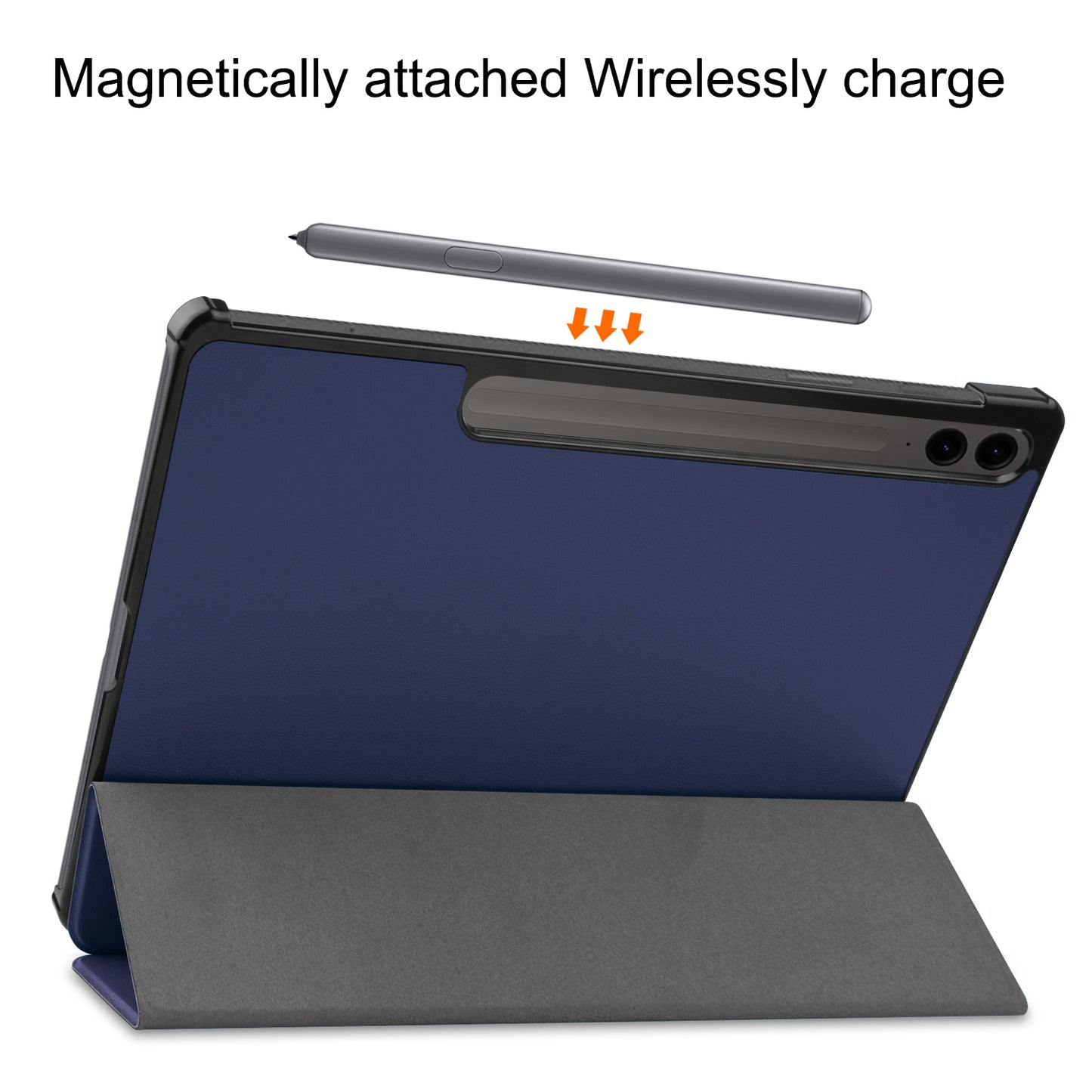 For Samsung Galaxy Tab S9 FE+ Leather Case Tablet Cover with Tri-fold Stand - Dark Blue