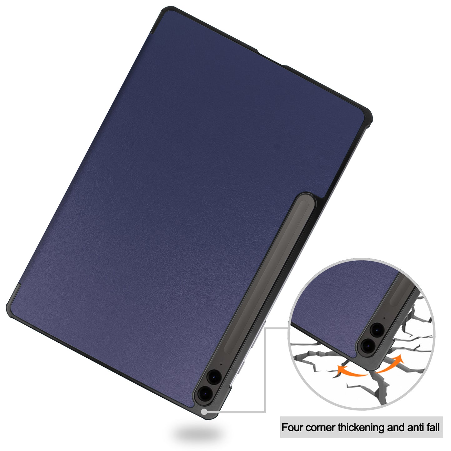 For Samsung Galaxy Tab S9 FE+ Leather Case Tablet Cover with Tri-fold Stand - Dark Blue
