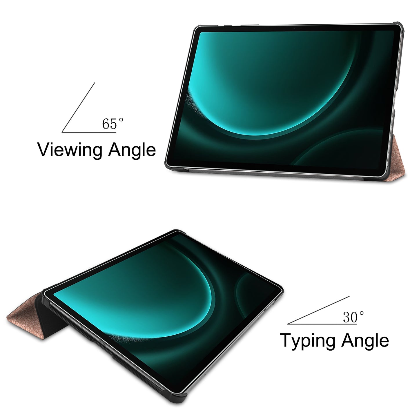 For Samsung Galaxy Tab S9 FE+ Leather Case Tablet Cover with Tri-fold Stand - Rose Gold