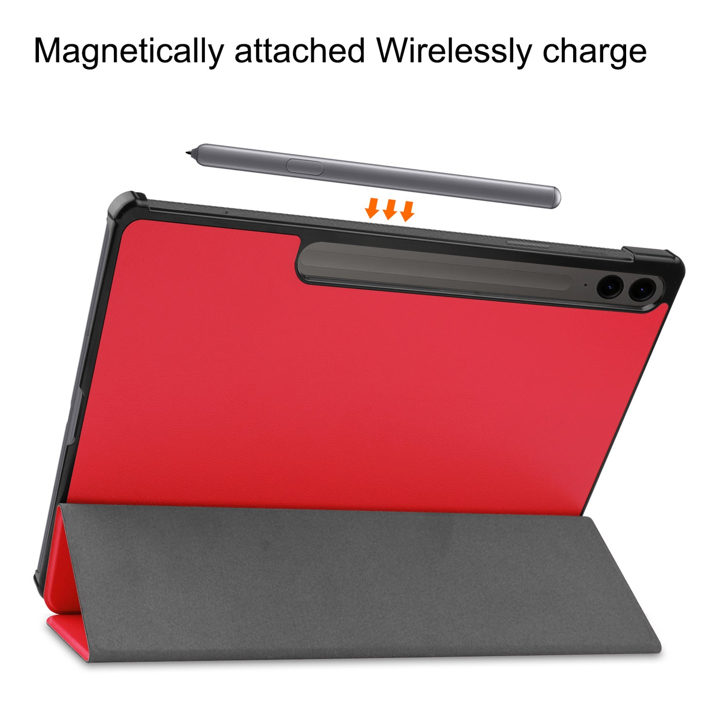 For Samsung Galaxy Tab S9 FE+ Leather Case Tablet Cover with Tri-fold Stand - Red