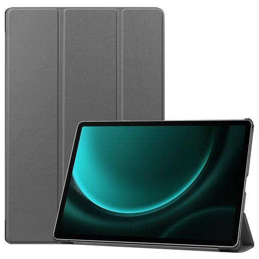 For Samsung Galaxy Tab S9 FE+ Leather Case Tablet Cover with Tri-fold Stand - Grey
