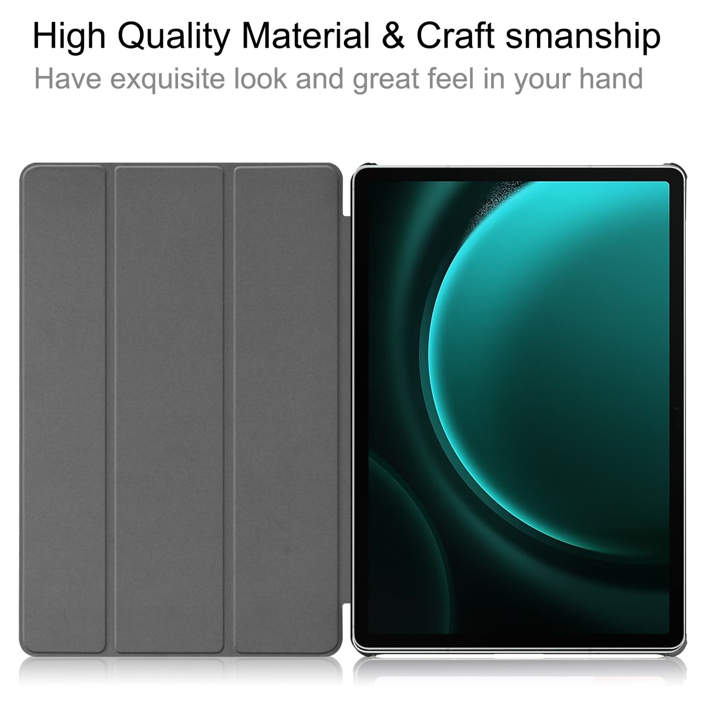 For Samsung Galaxy Tab S9 FE+ Leather Case Tablet Cover with Tri-fold Stand - Grey