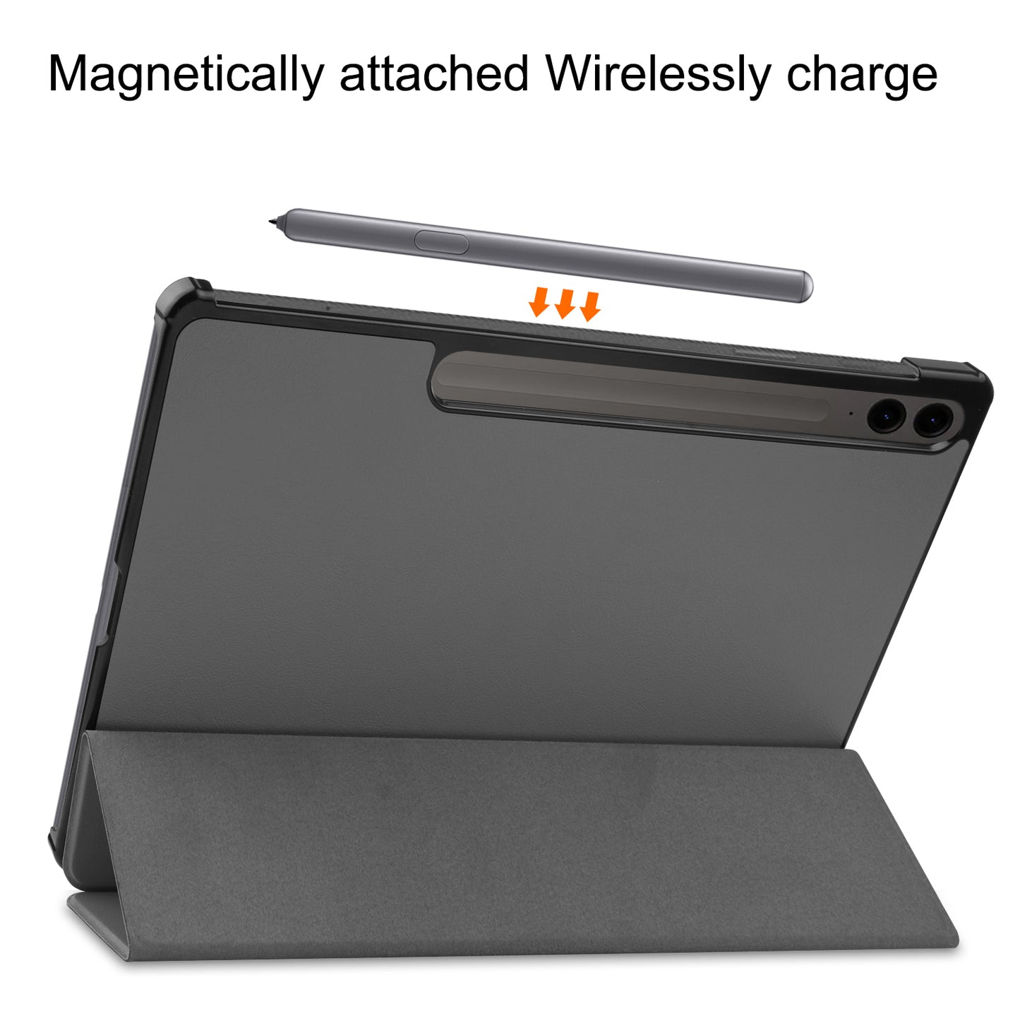 For Samsung Galaxy Tab S9 FE+ Leather Case Tablet Cover with Tri-fold Stand - Grey