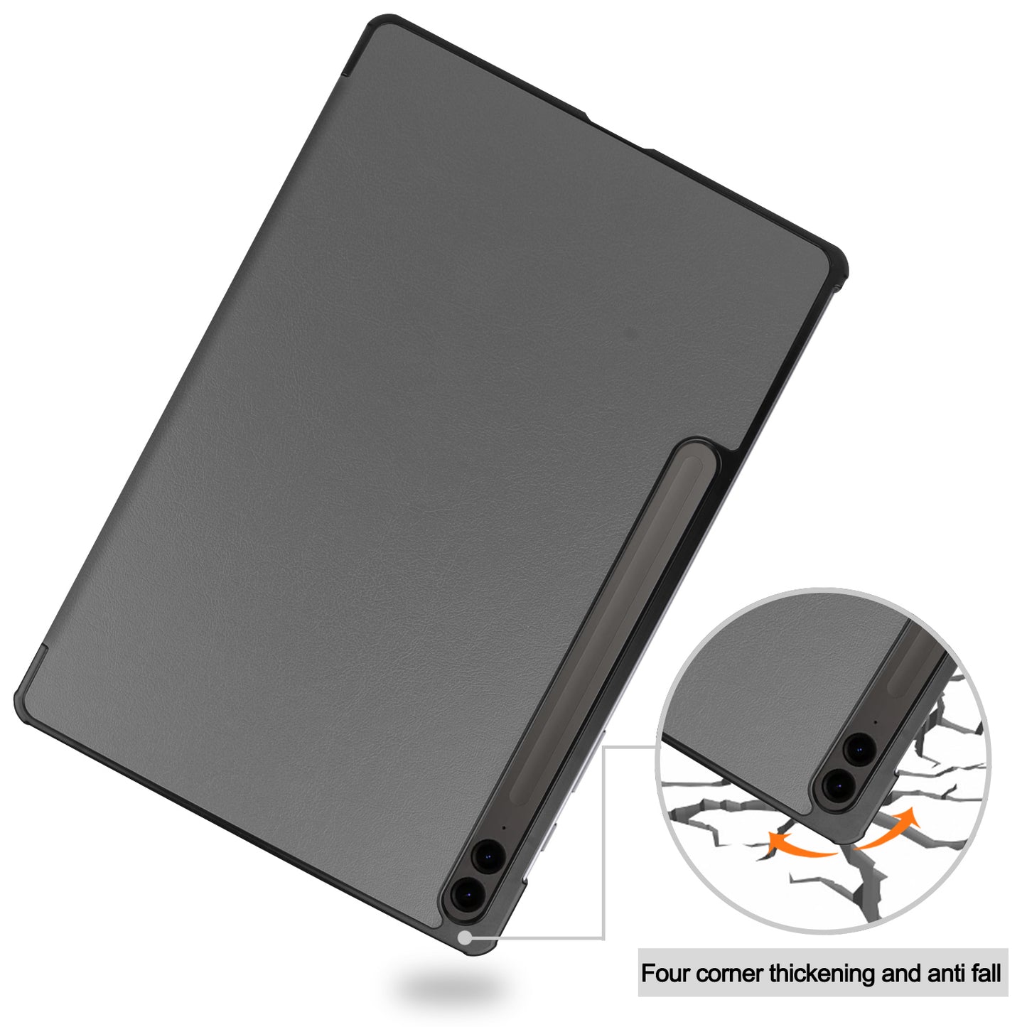 For Samsung Galaxy Tab S9 FE+ Leather Case Tablet Cover with Tri-fold Stand - Grey