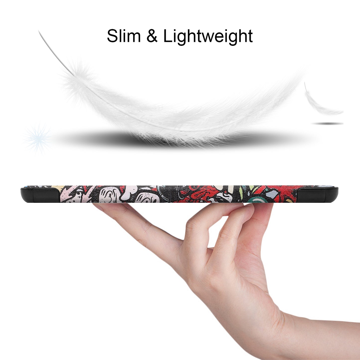 For Samsung Galaxy Tab S9 FE+ Case Tri-fold Stand PU Leather Tablet Cover - Graffiti
