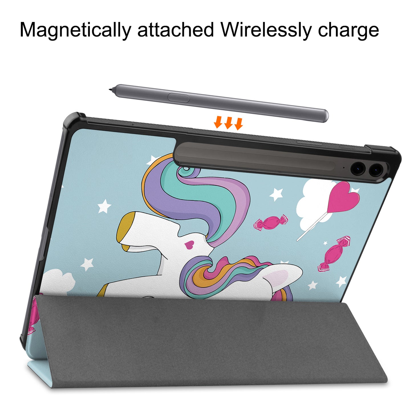 For Samsung Galaxy Tab S9 FE+ Case Tri-fold Stand PU Leather Tablet Cover - Horse
