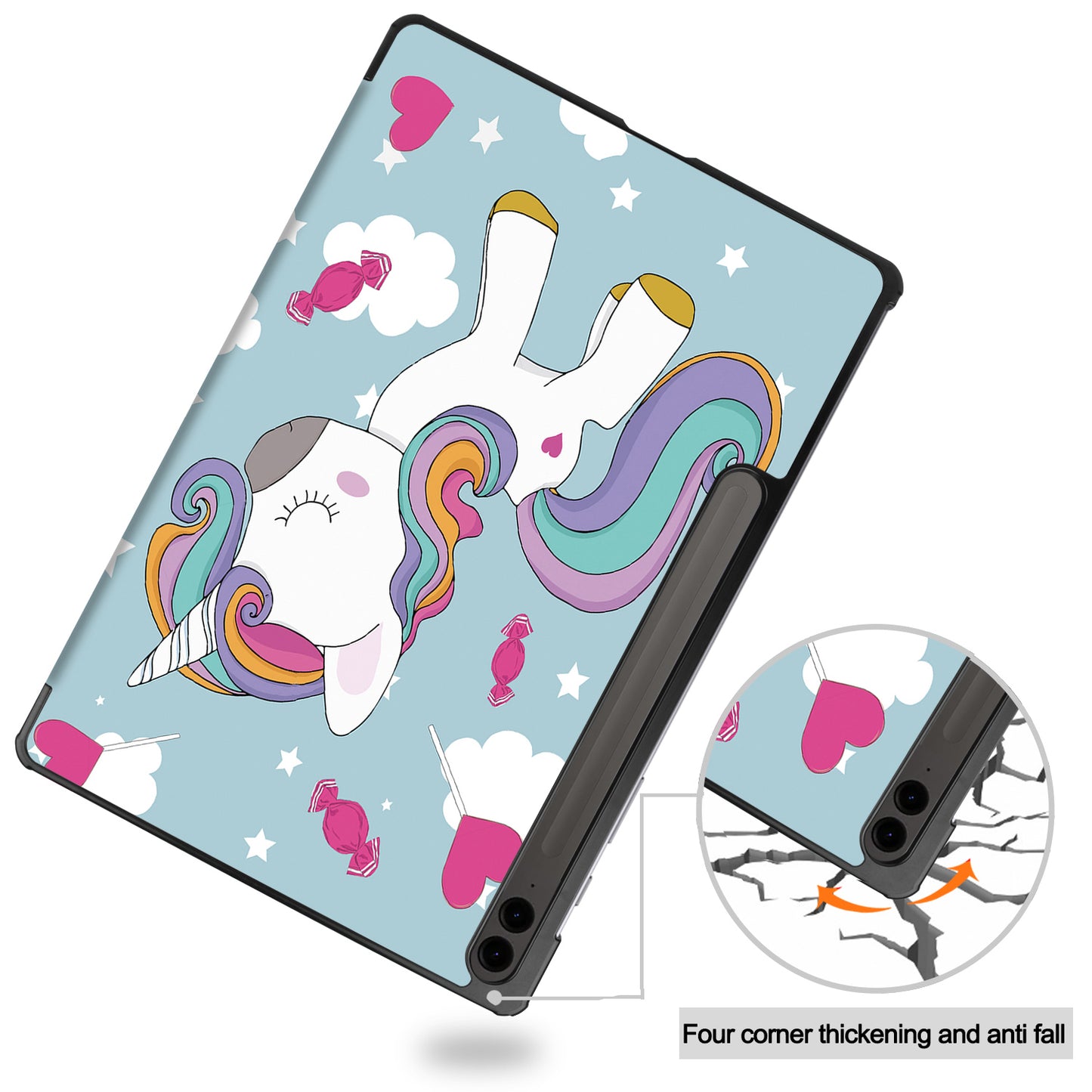 For Samsung Galaxy Tab S9 FE+ Case Tri-fold Stand PU Leather Tablet Cover - Horse