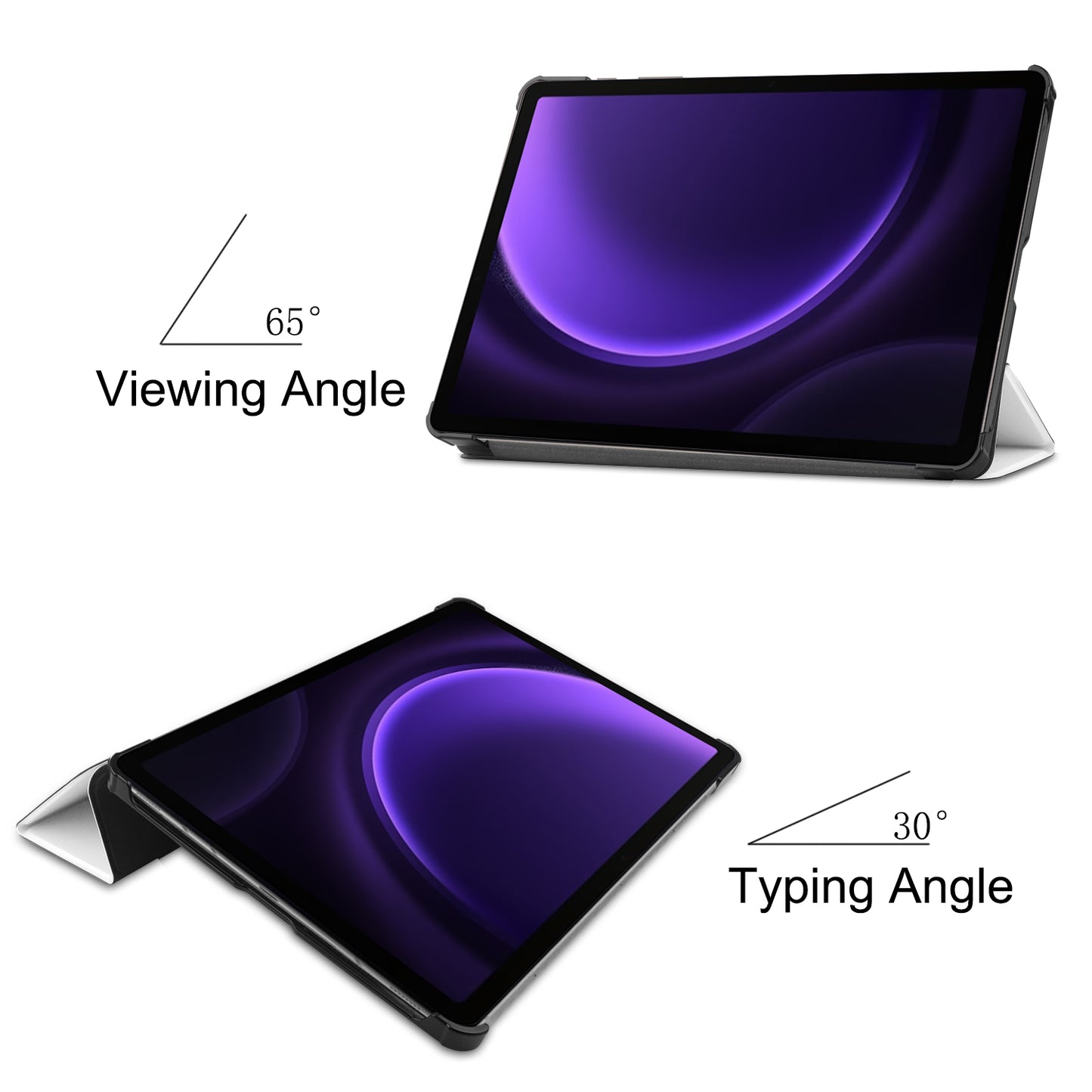 For Samsung Galaxy Tab S9 FE Case Tri-fold Stand PU Leather Tablet Cover - White