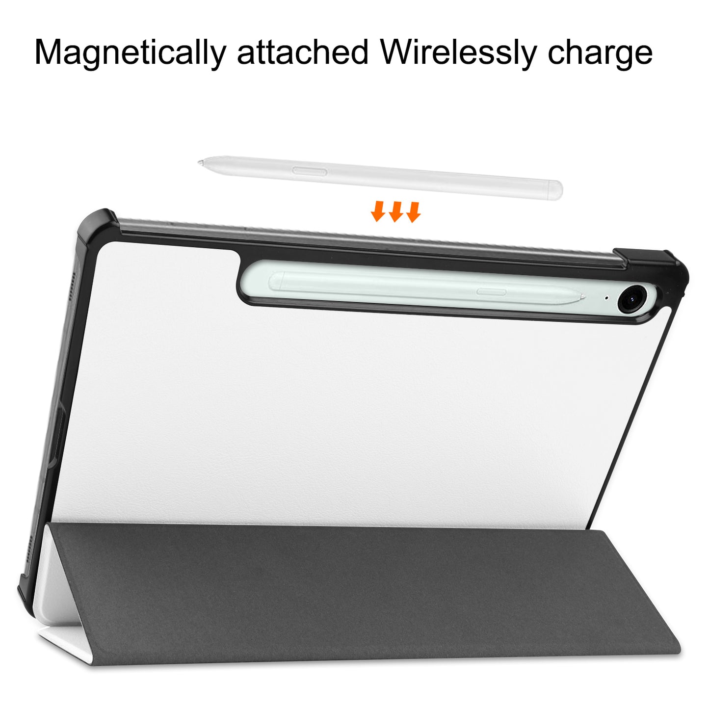 For Samsung Galaxy Tab S9 FE Case Tri-fold Stand PU Leather Tablet Cover - White