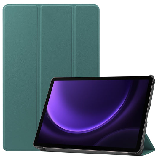 For Samsung Galaxy Tab S9 FE Case Tri-fold Stand PU Leather Tablet Cover - Blackish Green