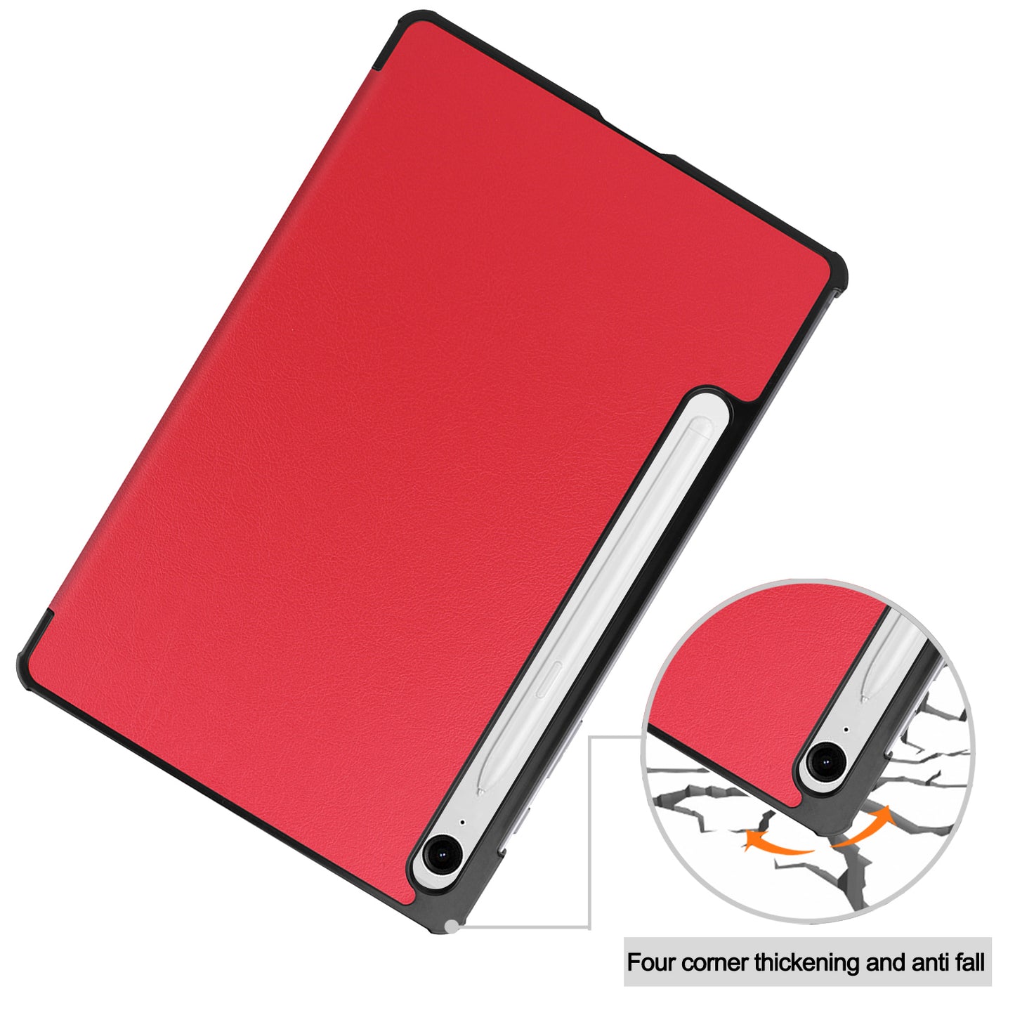 For Samsung Galaxy Tab S9 FE Case Tri-fold Stand PU Leather Tablet Cover - Red