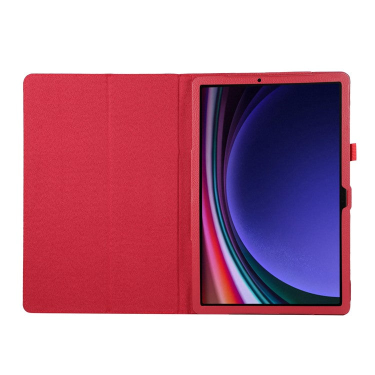 For Samsung Galaxy Tab S9 Leather Case Litchi Texture Bi-fold Stand Tablet Cover - Red