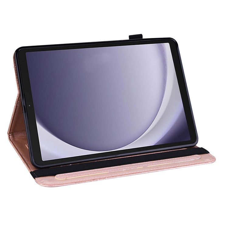 For Samsung Galaxy Tab S9 Case Butterfly Imprinted Card Holder Leather Tablet Cover - Rose Gold