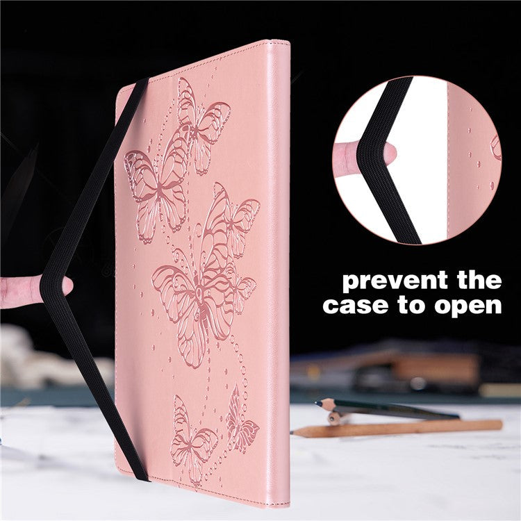 For Samsung Galaxy Tab S9 Case Butterfly Imprinted Card Holder Leather Tablet Cover - Rose Gold