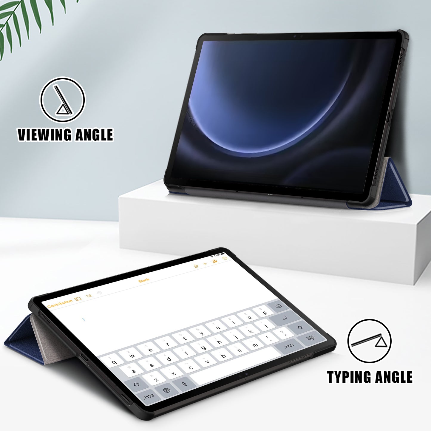 For Samsung Galaxy Tab S9 FE sm-x510 sm-x516 Leather Case Trifold Stand Tablet Cover - Dark Blue