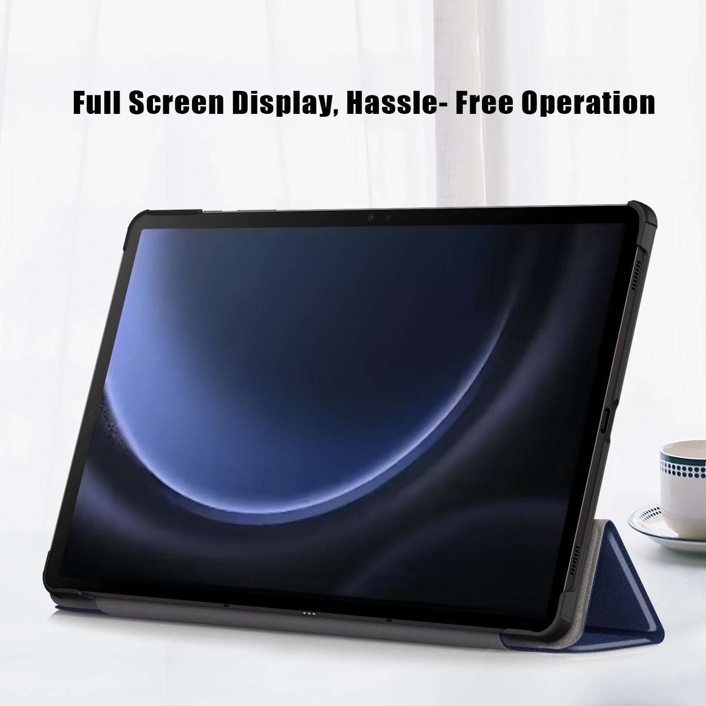For Samsung Galaxy Tab S9 FE sm-x510 sm-x516 Leather Case Trifold Stand Tablet Cover - Dark Blue