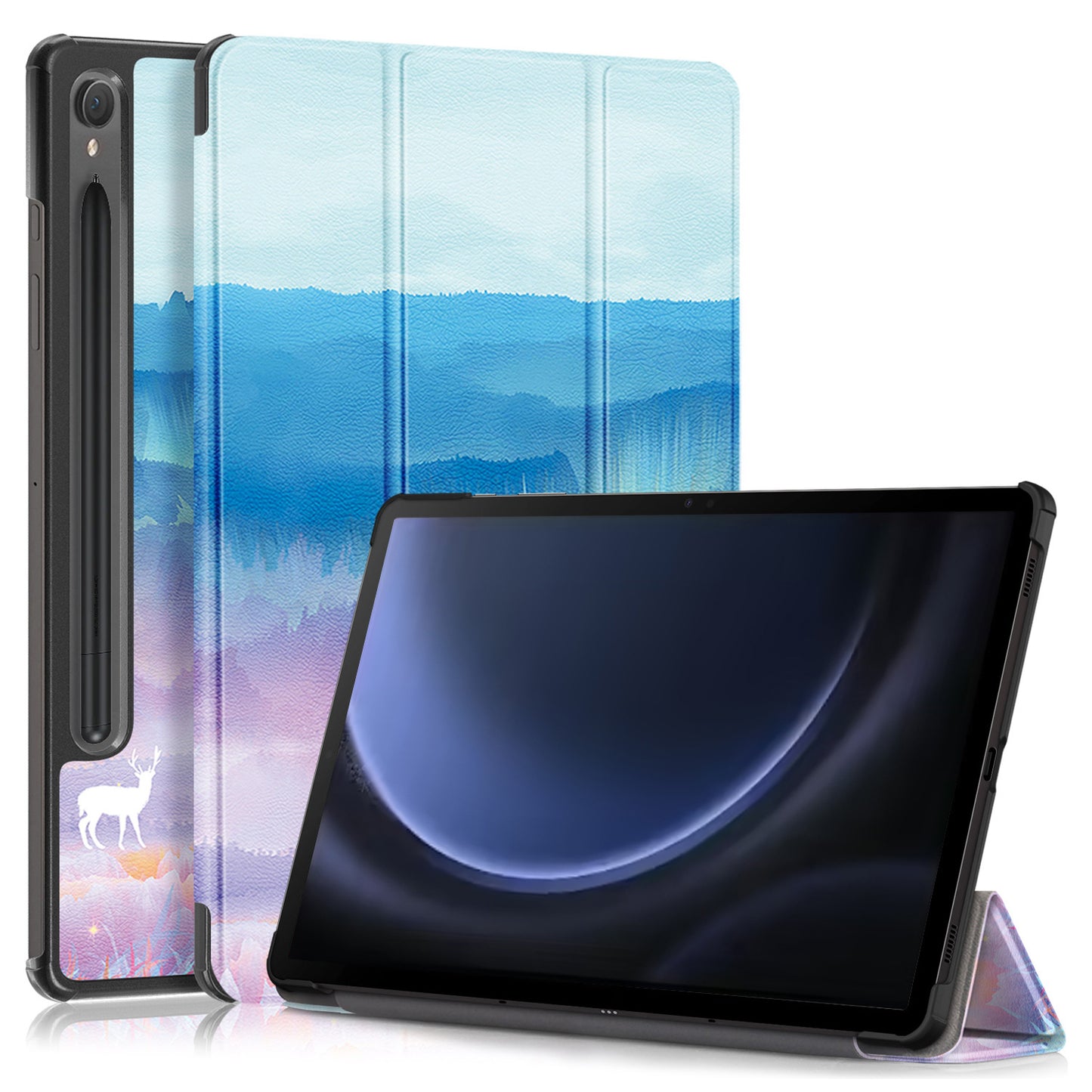 For Samsung Galaxy Tab S9 FE sm-x510 sm-x516 Case Tri-fold Stand Pattern Printing Tablet Cover - Fantasy Deer