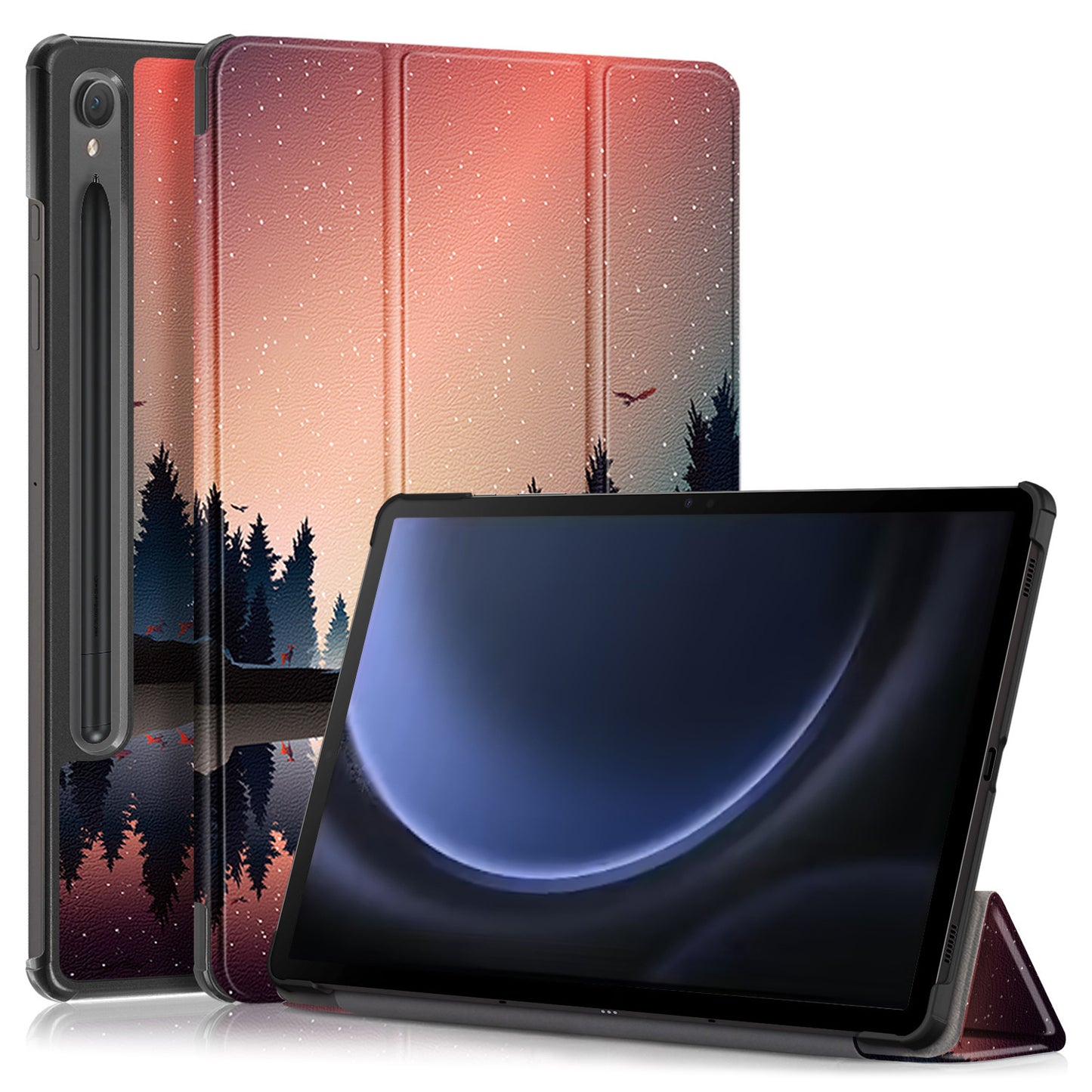 For Samsung Galaxy Tab S9 FE sm-x510 sm-x516 Case Tri-fold Stand Pattern Printing Tablet Cover - Nightfall