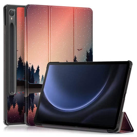 For Samsung Galaxy Tab S9 FE sm-x510 sm-x516 Case Tri-fold Stand Pattern Printing Tablet Cover - Nightfall